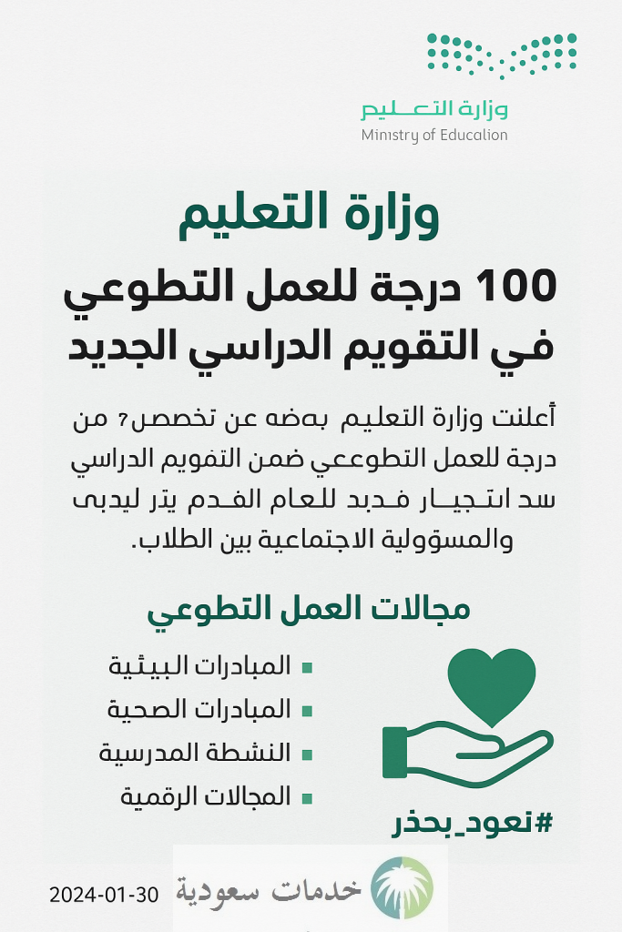 اضمن 100 درجة للعمل التطوعي في التقويم الدراسي الجديد 1447