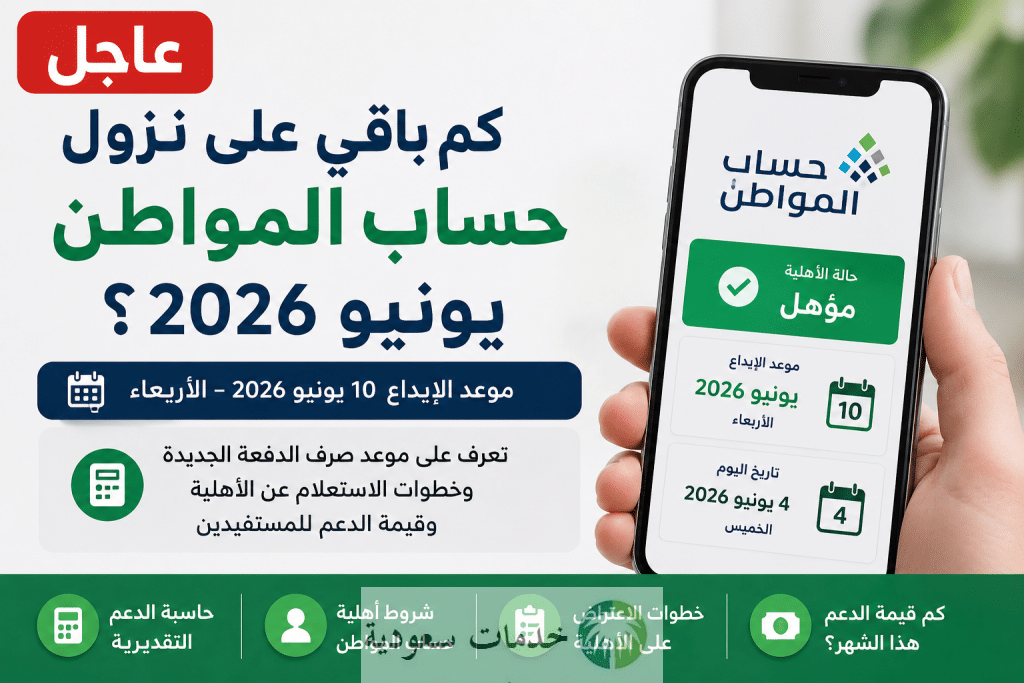 كم باقي على نزول حساب المواطن يونيو 2026؟ استعلام الأهلية الدفعة الجديدة 2 كم باقي على نزول حساب المواطن 2026