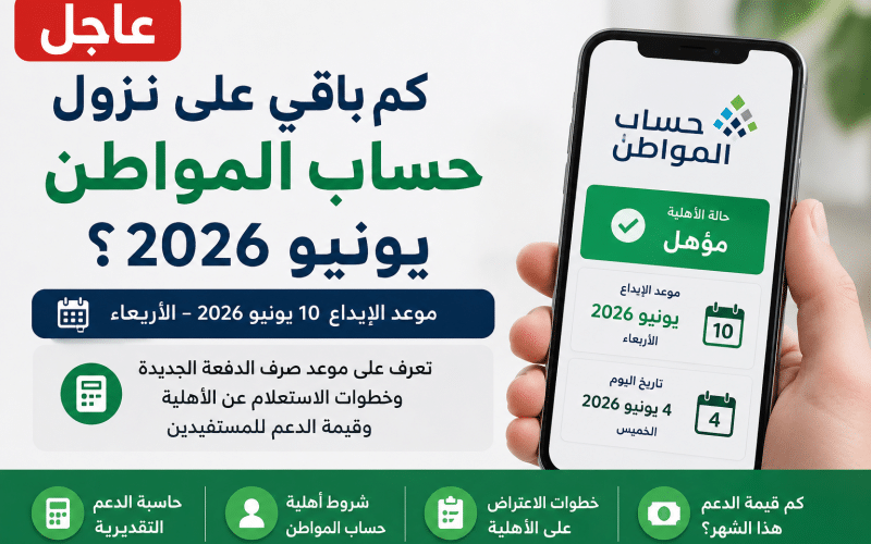 كم باقي على نزول حساب المواطن يونيو 2026؟ استعلام الأهلية الدفعة الجديدة
