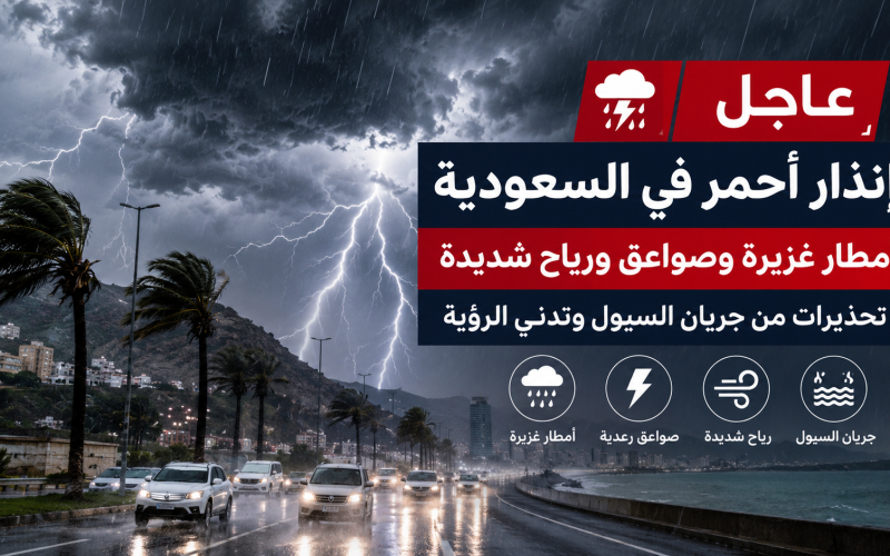 تحذير عاجل.. إنذار أحمر في السعودية وأمطار غزيرة وصواعق تضرب هذه المناطق
